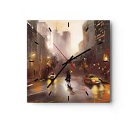Horloge murale en verre 30x30cm Silencieuse Manhattan Couple Rue Wall Clock