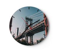 Horloge murale en verre 30x30cm Silencieuse Manhattan Pont Pont Wall Clock
