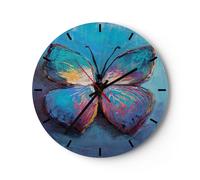 Horloge murale en verre 30x30cm Silencieuse Manuscrit Papillon Bleu Wall Clock