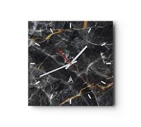 Horloge Murale Design Moderne Marbre Pierre Noir 30x30cm Petit Pendule Murale en Verre Cuisine Salon Chambre Silencieuse Originale Wall Clock Décoration Murale Art Wall Decor C3AC30x30-4899