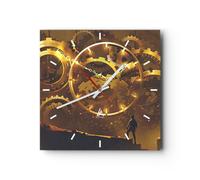 Horloge murale en verre 30x30cm Silencieuse mécanisme cog Wall Clock Decoration