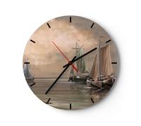 Horloge murale en verre 30x30cm Silencieuse mer bateau pêcheur Wall Clock