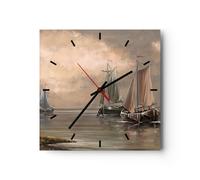 Horloge murale en verre 30x30cm Silencieuse mer bateau pêcheur Wall Clock