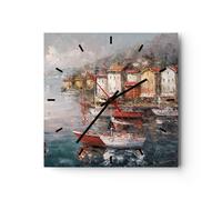 Horloge murale en verre 30x30cm Silencieuse Mer Port Voiles Wall Clock