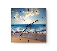 Horloge murale en verre 30x30cm Silencieuse mer rivage eau Wall Clock Decoration