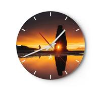 Horloge murale en verre 30x30cm Silencieuse mer rocher eau Wall Clock Decoration