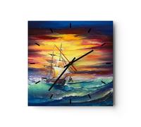 Horloge murale en verre 30x30cm Silencieuse mer vague bateau Wall Clock