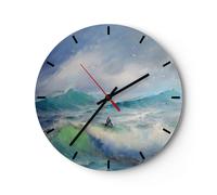 Horloge murale en verre 30x30cm Silencieuse mer vague mouette Wall Clock