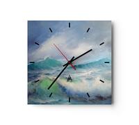 Horloge murale en verre 30x30cm Silencieuse mer vague mouette Wall Clock