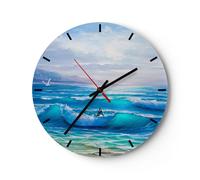 Horloge murale en verre 30x30cm Silencieuse mer vague mouette Wall Clock