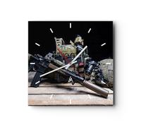 Horloge murale en verre 30x30cm Silencieuse militaria fusil Wall Clock