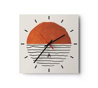 Horloge murale en verre 30x30cm Silencieuse Moderne Soleil Mer Wall Clock
