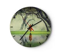 Horloge murale en verre 30x30cm Silencieuse Moine Forêt Brouillard Wall Clock