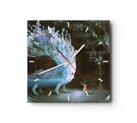 Horloge murale en verre 30x30cm Silencieuse Monstre enfant fée Wall Clock