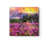 Horloge murale en verre 30x30cm Silencieuse montagnes fleurs fleurs Wall Clock