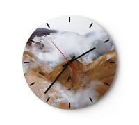 Horloge murale en verre 30x30cm Silencieuse Montagnes Nuages Paysage Wall Clock