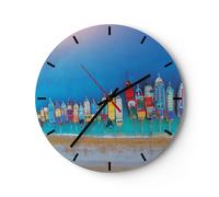 Horloge murale en verre 30x30cm Silencieuse Navire Plage Perspective Wall Clock