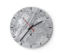 Horloge murale en verre 30x30cm Silencieuse New York Carte Wall Clock Decoration