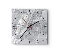 Horloge murale en verre 30x30cm Silencieuse New York Carte Wall Clock Decoration