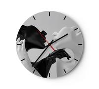 Horloge murale en verre 30x30cm Silencieuse Noir Blanc Statue Wall Clock