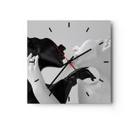 Horloge murale en verre 30x30cm Silencieuse Noir Blanc Statue Wall Clock