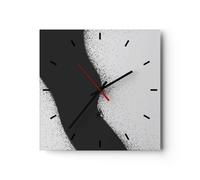 Horloge murale en verre 30x30cm Silencieuse Noir Poussière Blanc Wall Clock