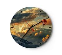 Horloge murale en verre 30x30cm Silencieuse nuages ballon vol Wall Clock