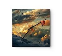 Horloge murale en verre 30x30cm Silencieuse nuages ballon vol Wall Clock
