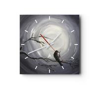 Horloge murale en verre 30x30cm Silencieuse oiseau arbre moderne Wall Clock