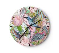 Horloge murale en verre 30x30cm Silencieuse oiseau papillon fleur Wall Clock