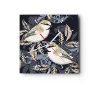 Horloge murale en verre 30x30cm Silencieuse Oiseaux Feuilles Ornement Wall Clock