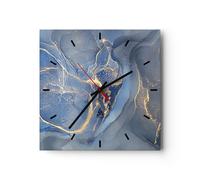 Horloge murale en verre 30x30cm Silencieuse Or bleu peinture Wall Clock