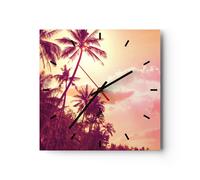 Horloge murale en verre 30x30cm Silencieuse palmier jungle Wall Clock Decoration