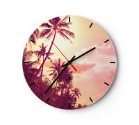 Horloge murale en verre 30x30cm Silencieuse palmier jungle Wall Clock Decoration