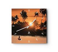 Horloge murale en verre 30x30cm Silencieuse palmier rivière été Wall Clock