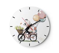 Horloge murale en verre 30x30cm Silencieuse Panda Vélo Enfants Wall Clock