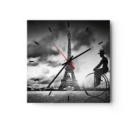 Horloge murale en verre 30x30cm Silencieuse Paris Gentleman Vélo Wall Clock
