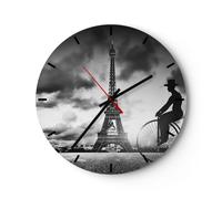 Horloge murale en verre 30x30cm Silencieuse Paris Gentleman Vélo Wall Clock