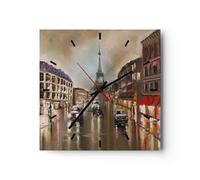 Horloge murale en verre 30x30cm Silencieuse Paris tour rue Wall Clock Decoration