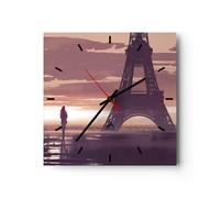 Horloge murale en verre 30x30cm Silencieuse Paris ville nuit Wall Clock