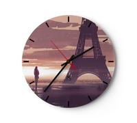 Horloge murale en verre 30x30cm Silencieuse Paris ville nuit Wall Clock