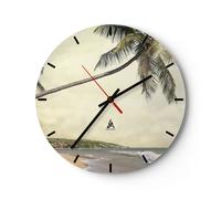 Horloge murale en verre 30x30cm Silencieuse Paume Plage Île Wall Clock