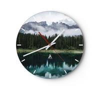 Horloge murale en verre 30x30cm Silencieuse Paysage Montagnes Nuages Wall Clock