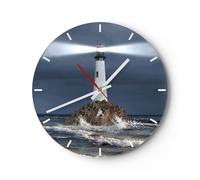 Horloge murale en verre 30x30cm Silencieuse phare mer Wall Clock Decoration