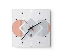 Horloge murale en verre 30x30cm Silencieuse Pièce Géométrique Diamant Wall Clock