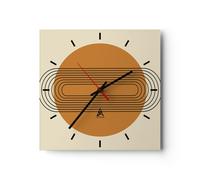 Horloge murale en verre 30x30cm Silencieuse Pièce Géométrique Orange Wall Clock
