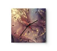 Horloge murale en verre 30x30cm Silencieuse Pierre Or Marbre Wall Clock