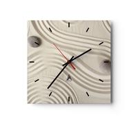 Horloge murale en verre 30x30cm Silencieuse Pierres Chiffres Sable Wall Clock