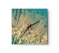 Horloge murale en verre 30x30cm Silencieuse Pissenlit Macro Pissenlit Wall Clock