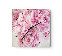 Horloge murale en verre 30x30cm Silencieuse Pivoines Bouquet Fleurs Wall Clock